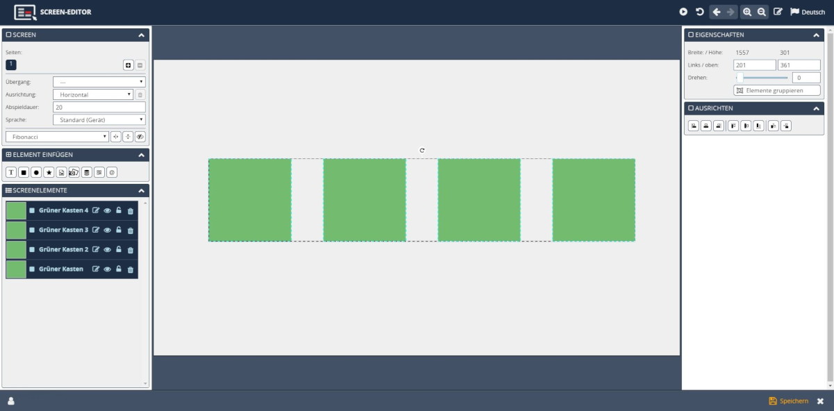 Template Designer Screen Editor ausgerichtete Elemente
