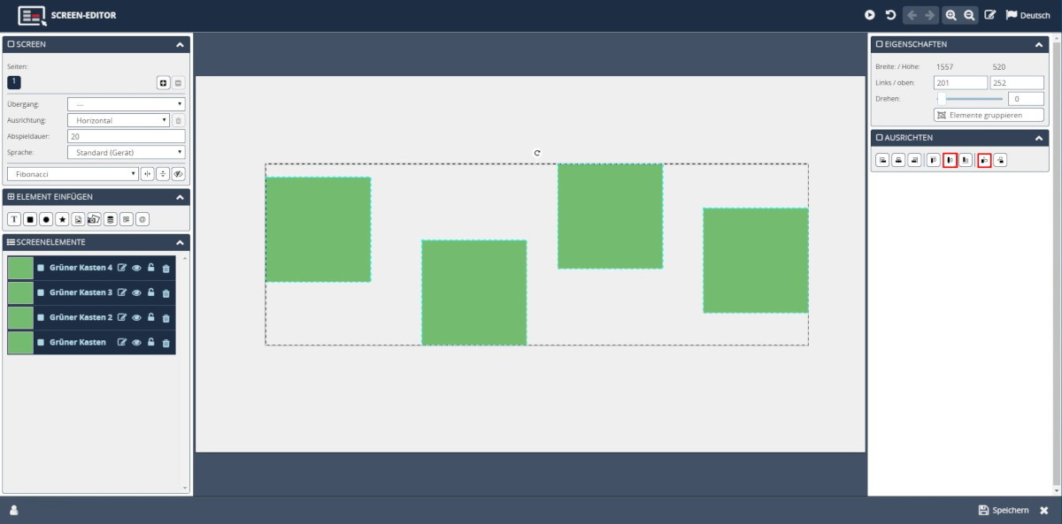 Screen Editor Template Designer Elemente ausrichten